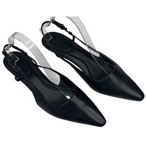 Vince Sena Black Leather Slingback Pumps Kitten Heel Womens Size 7.5M New $325